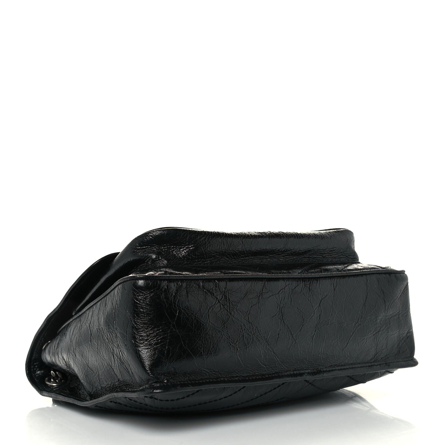Crinkled Calfskin Matelasse Monogram Large Niki Chain Satchel Black