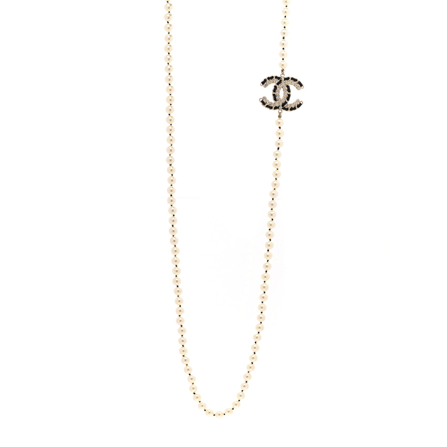 Chanel Pearl Lambskin CC Vintage Allure Necklace Gold 1 of 6