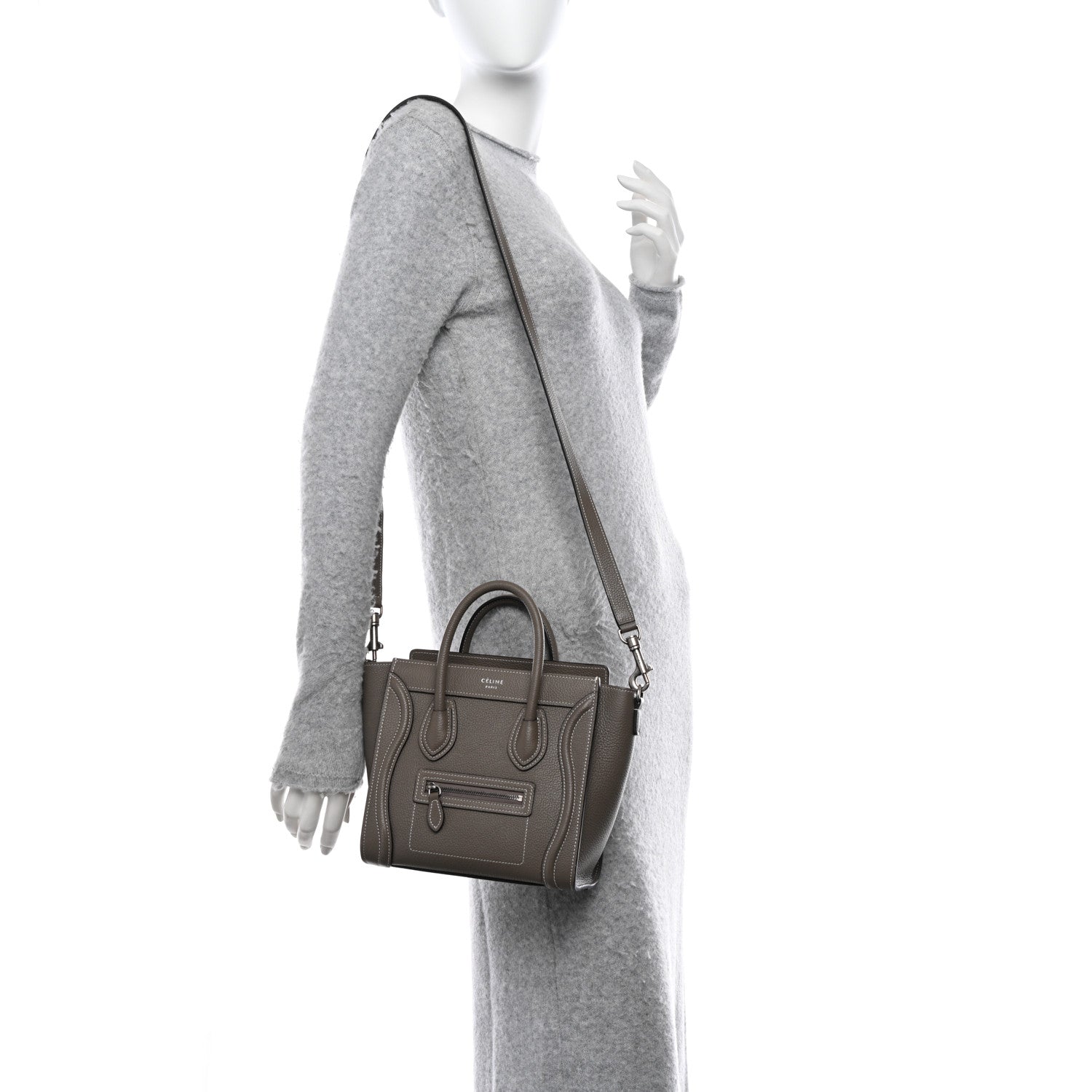 Celine Drummed Calfskin Nano Luggage Souris 2 of 10