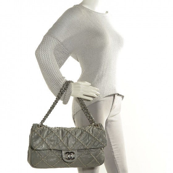 Calfskin Ultra Stitch Oversized Flap Grey