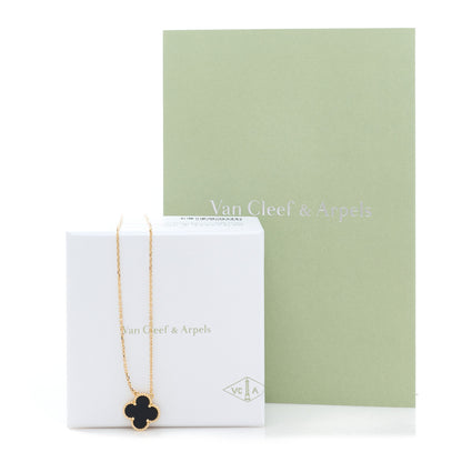 Van Cleef & Arpels 18K Yellow Gold Black Onyx Vintage Alhambra Pendant Necklace 5 of 5