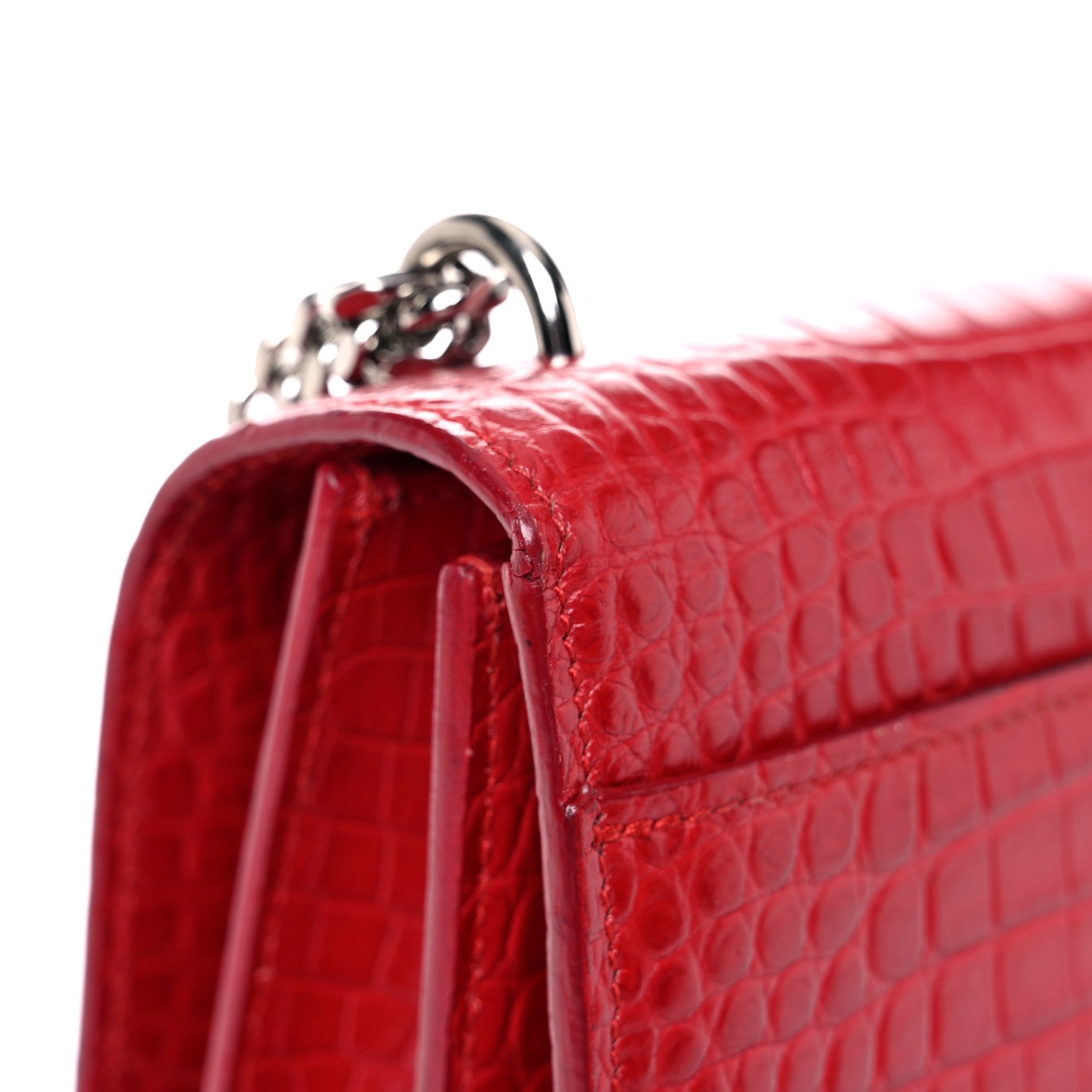 Saint Laurent Calfskin Crocodile Embossed Medium Monogram Sunset Rouge Eros 15 of 21