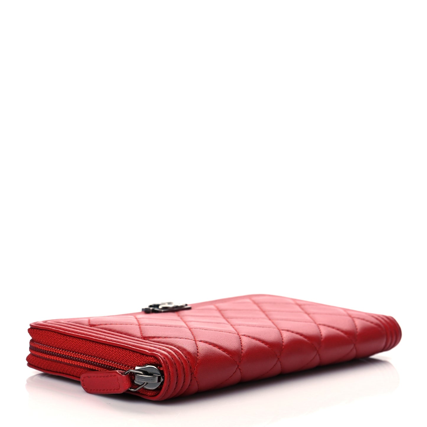 Lambskin Quilted Boy Zip Around Wallet Red