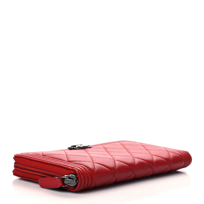 Chanel Lambskin Quilted Boy Zip Around Wallet Red 3 of 10
