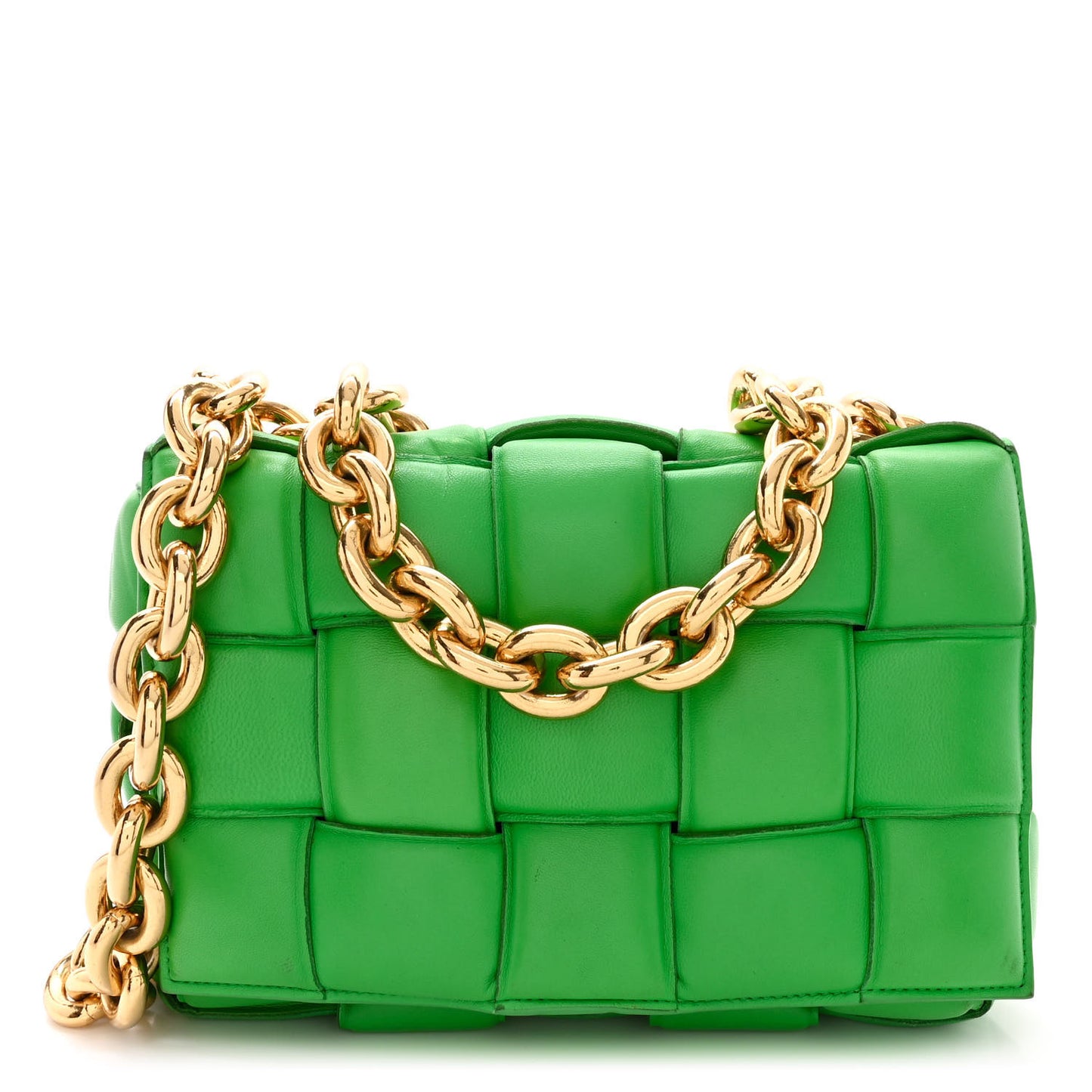 Lambskin Maxi Intreccio Padded Chain Cassette Crossbody Bag Grass