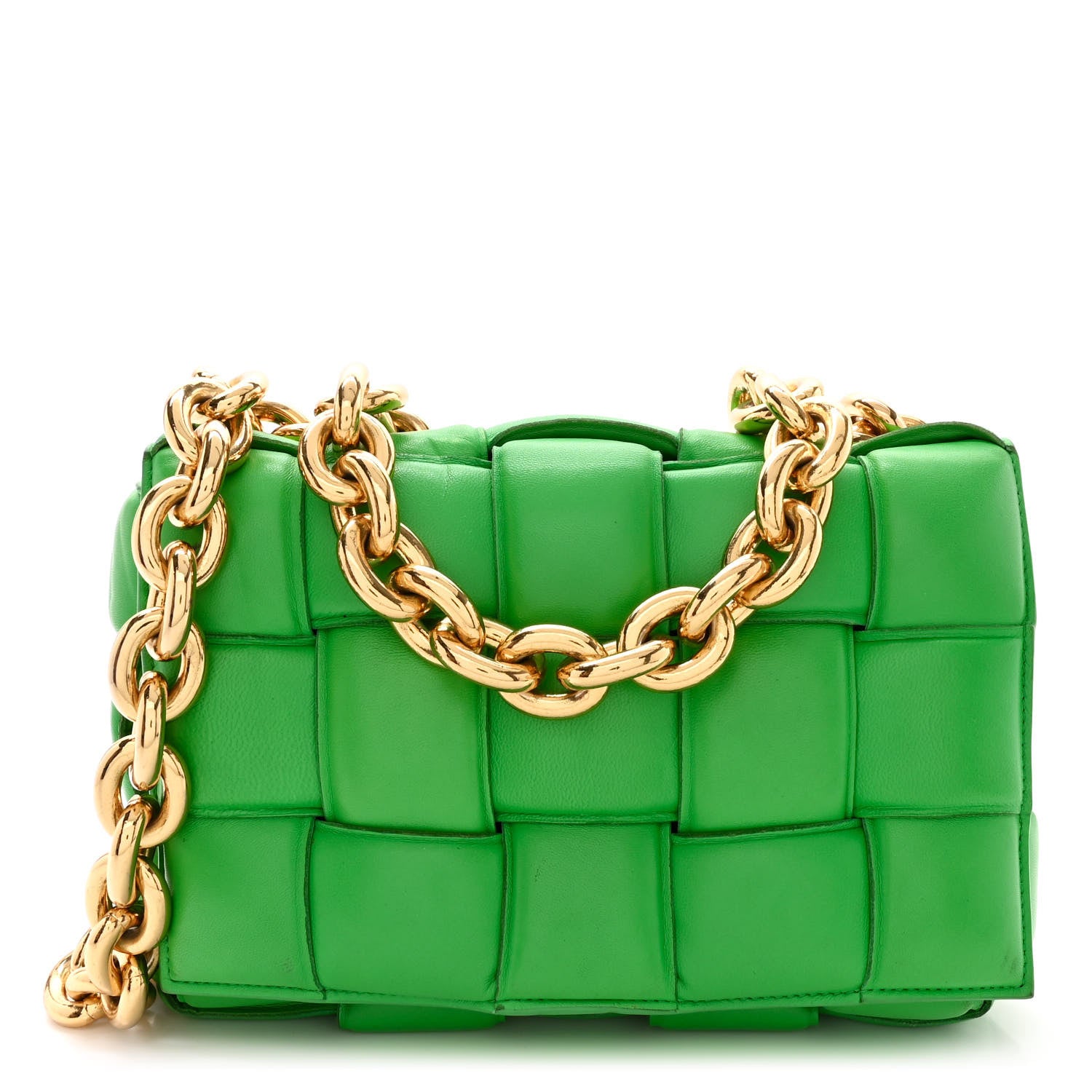 Bottega Veneta Lambskin Maxi Intreccio Padded Chain Cassette Crossbody Bag Grass 1 of 13