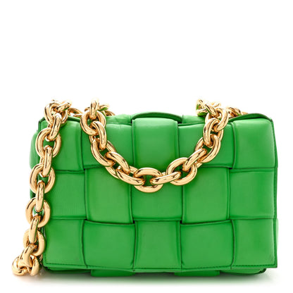 Bottega Veneta Lambskin Maxi Intreccio Padded Chain Cassette Crossbody Bag Grass 1 of 13