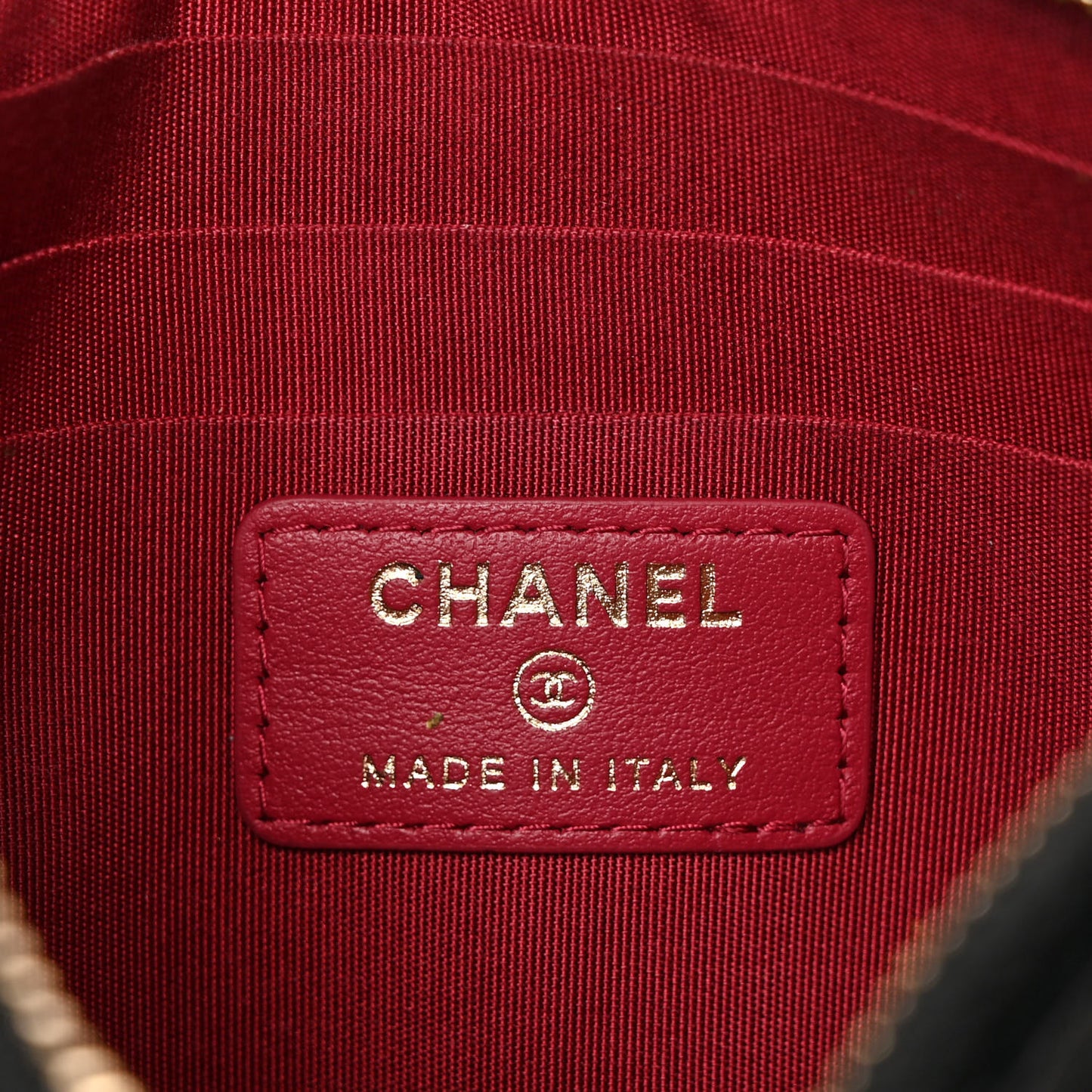 Goatskin Quilted Chanel 19 Flat Wallet Pouch Black
