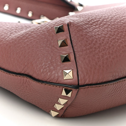 Valentino Garavani Pebbled Calfskin Small Rockstud Flip Lock Hobo Dark Nude 8 of 9