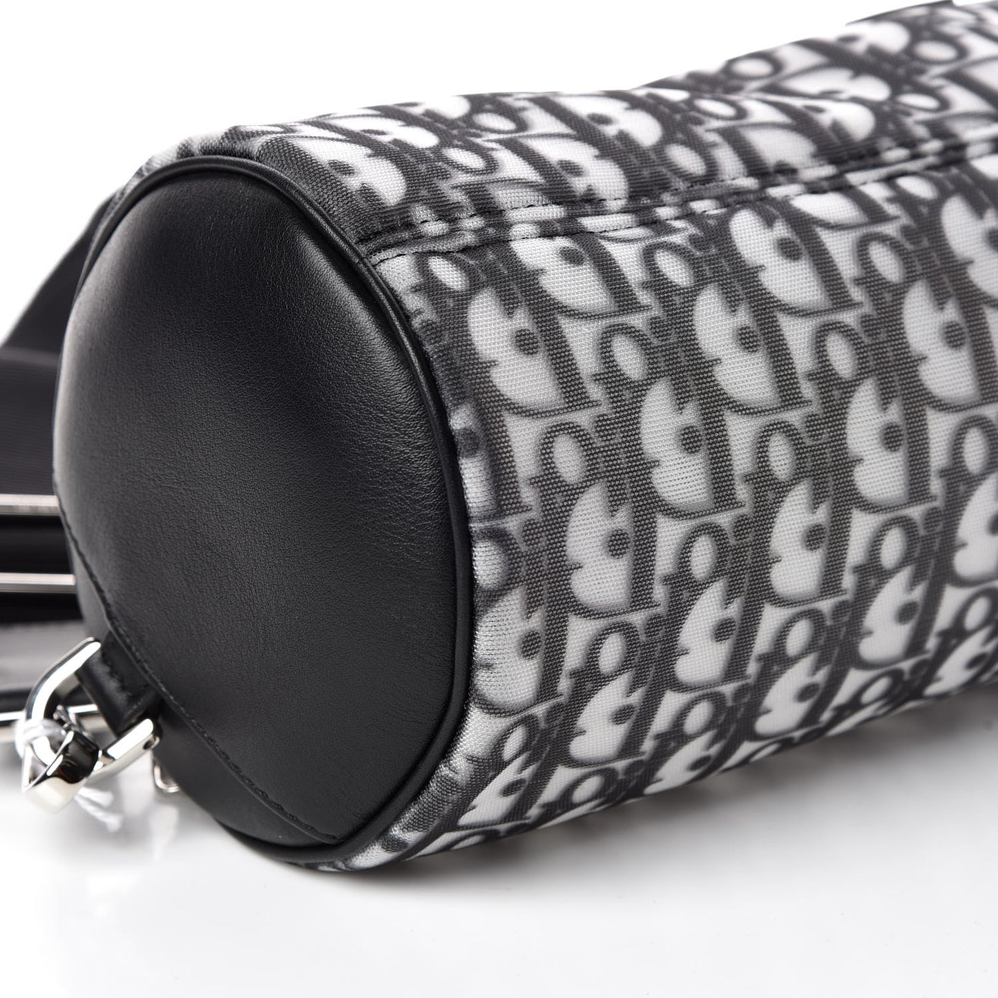 Technical Fabric Calfskin Oblique Roller Shoulder Bag Black