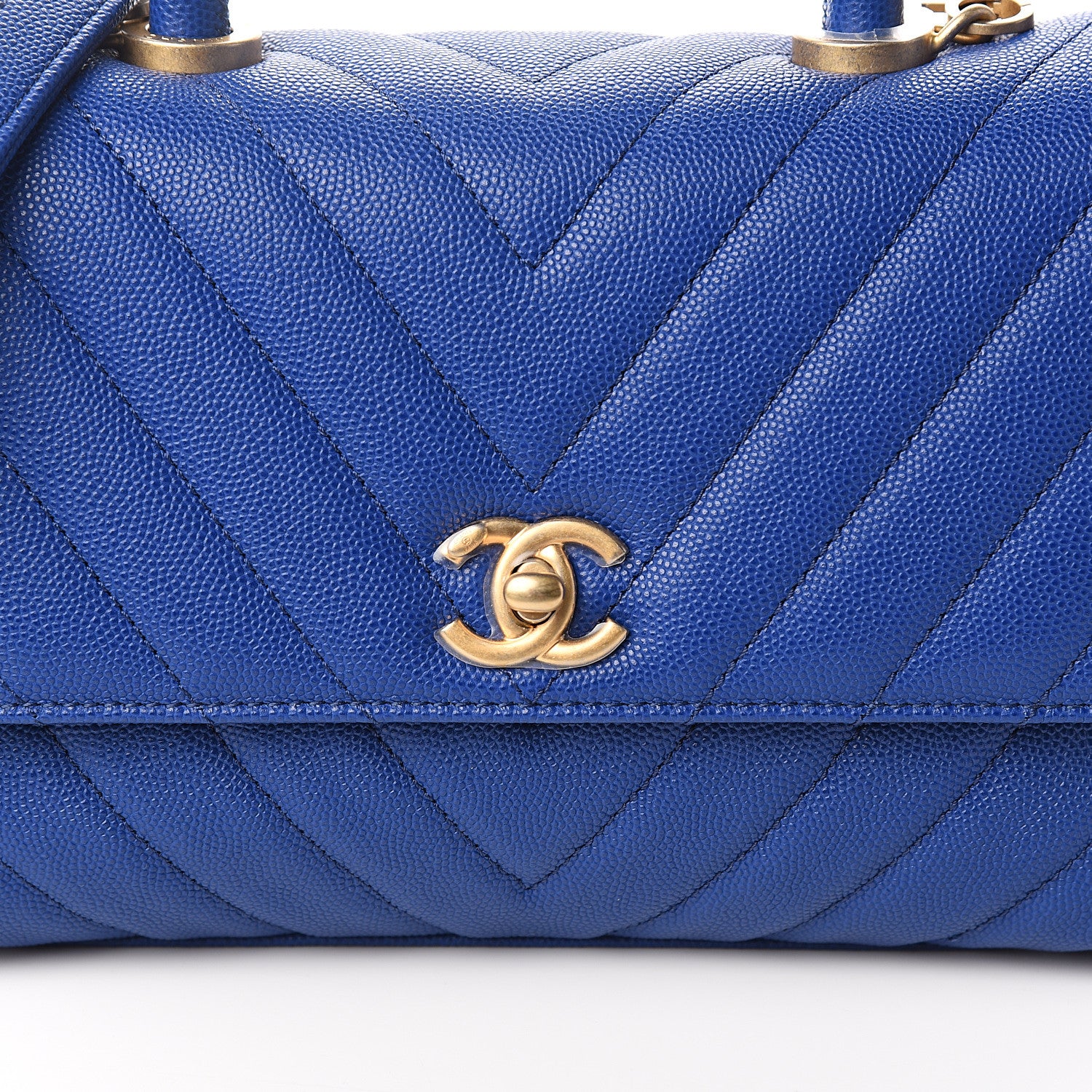 Chanel Caviar Chevron Quilted Mini Coco Handle Flap Blue 10 of 11