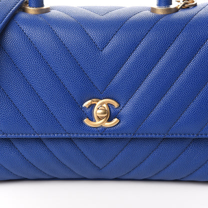 Chanel Caviar Chevron Quilted Mini Coco Handle Flap Blue 10 of 11