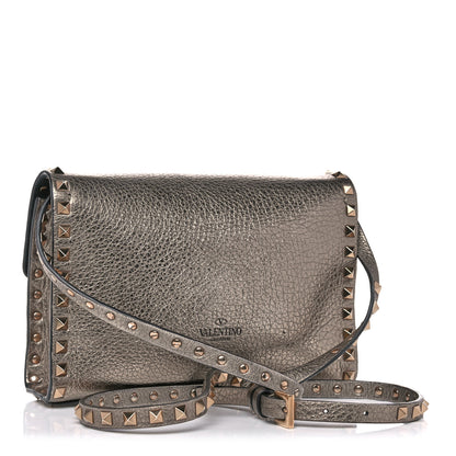 Valentino Garavani Metallic Pebbled Calfskin Medium Rockstud Flip Lock Crossbody Bag Sasso 3 of 12