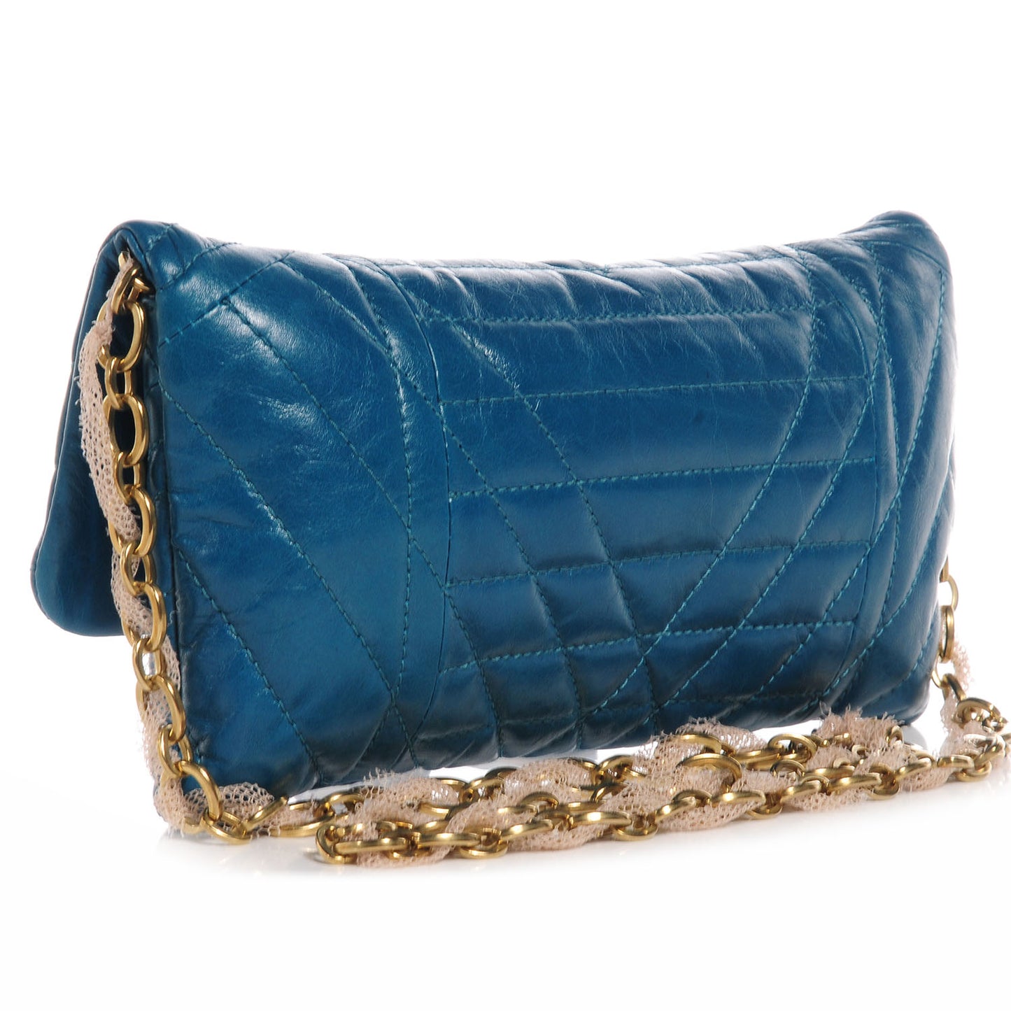 Crinkled Calfskin Quilted Popla Clutch Blue