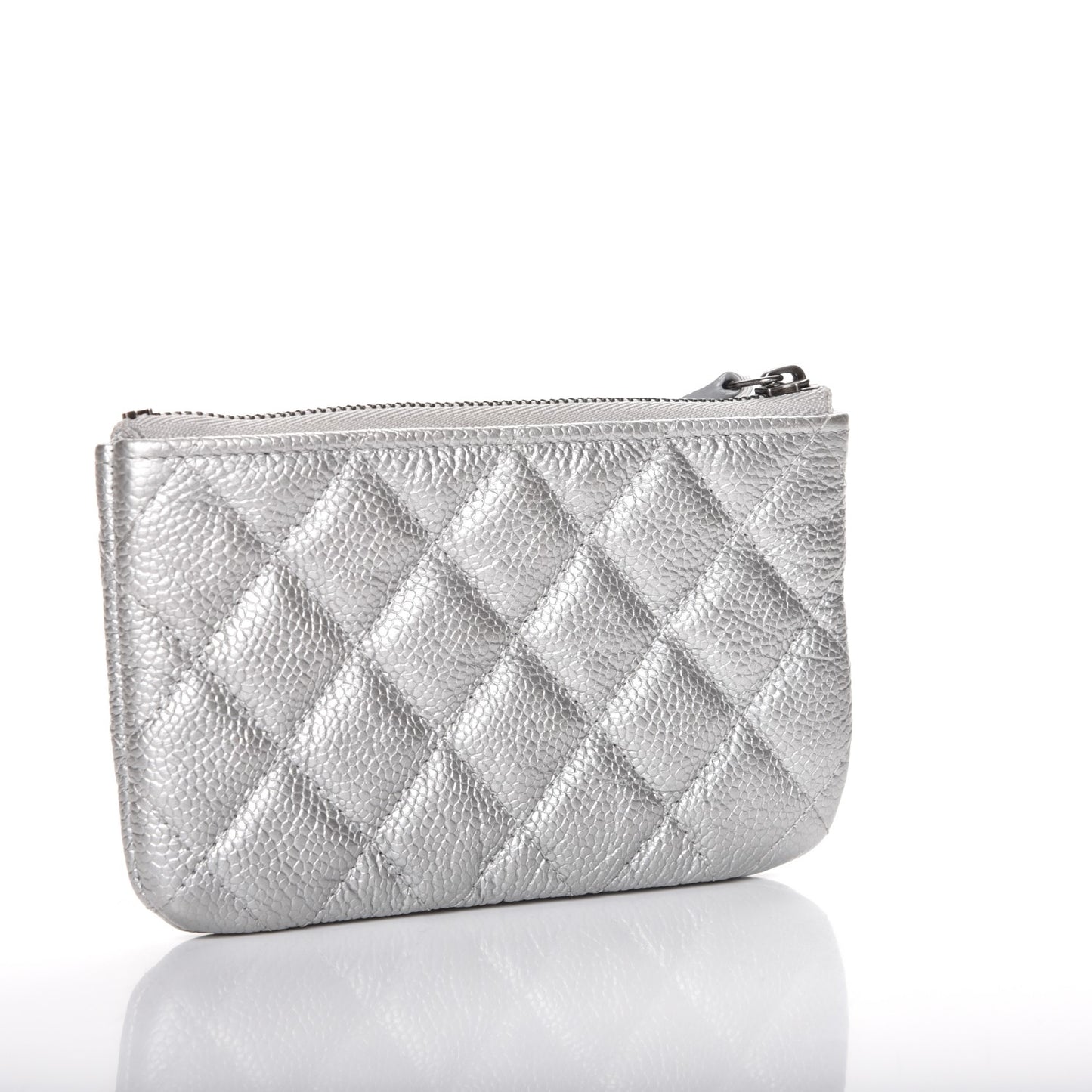 Metallic Caviar Quilted Small Cosmetic Case Silver