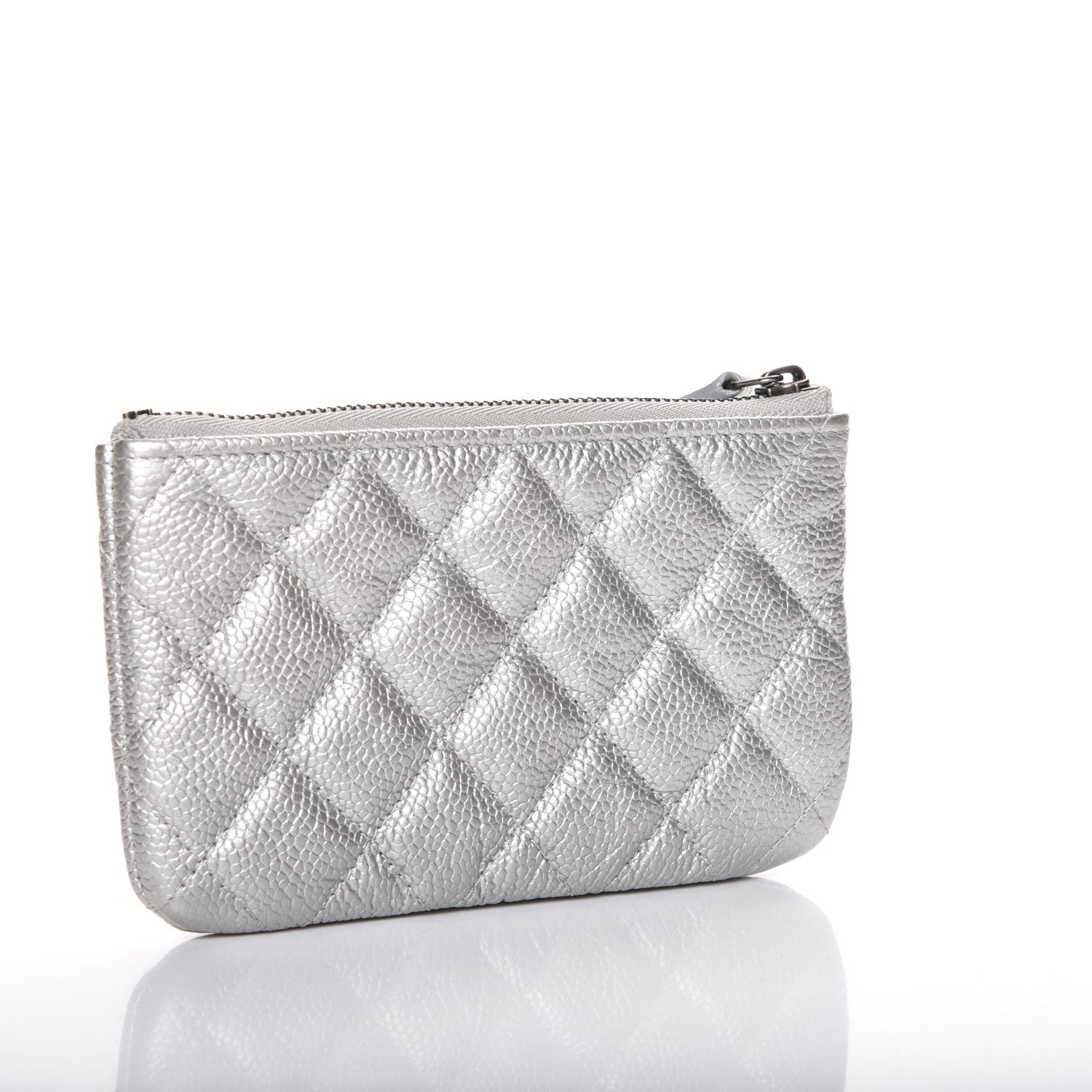 Chanel Metallic Caviar Quilted Small Cosmetic Case Silver 2 of 7