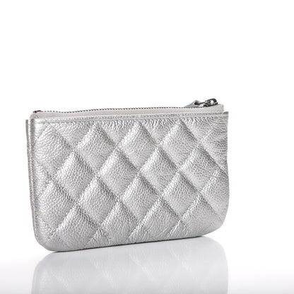 Chanel Metallic Caviar Quilted Small Cosmetic Case Silver 2 of 7