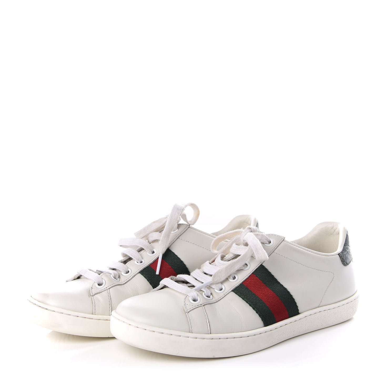 Calfskin Crocodile Web Ace Sneakers 36.5 White Green
