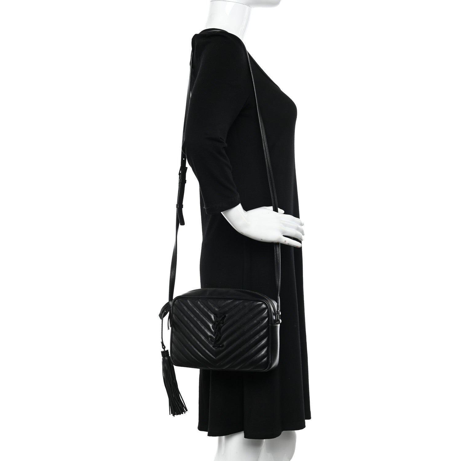 Saint Laurent Calfskin Matelasse Monogram Monochrome Lou Camera Bag Black 2 of 10