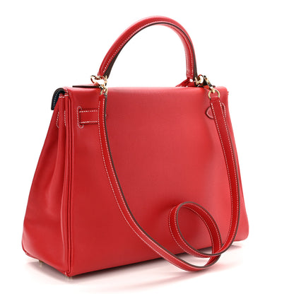 Hermes Epsom Candy Kelly Retourne 32 Rouge Casaque Bleu Thalassa 3 of 12