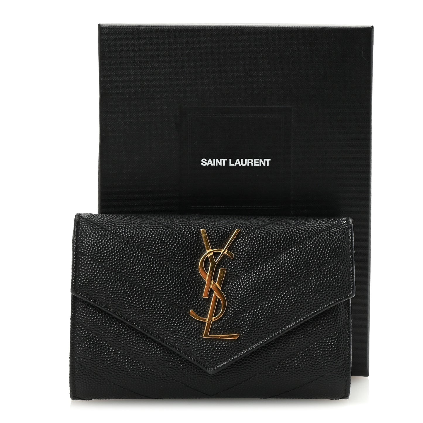 Grain De Poudre Matelasse Chevron Small Monogram Envelope Wallet Black
