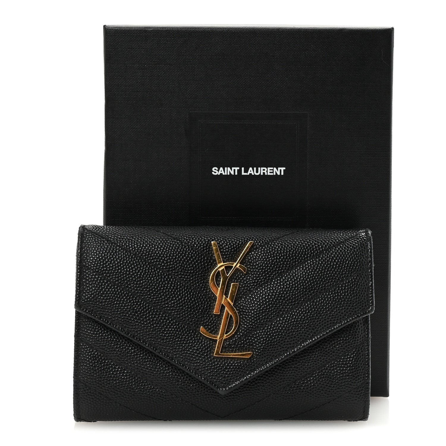 Saint Laurent Grain De Poudre Matelasse Chevron Small Monogram Envelope Wallet Black 7 of 7