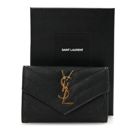 Saint Laurent Grain De Poudre Matelasse Chevron Small Monogram Envelope Wallet Black 7 of 7