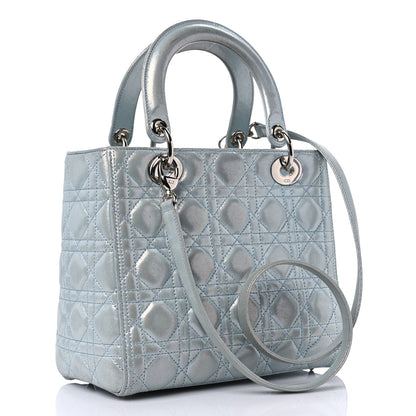Christian Dior Metallic Lambskin Cannage Medium Lady Dior Light Blue 3 of 18