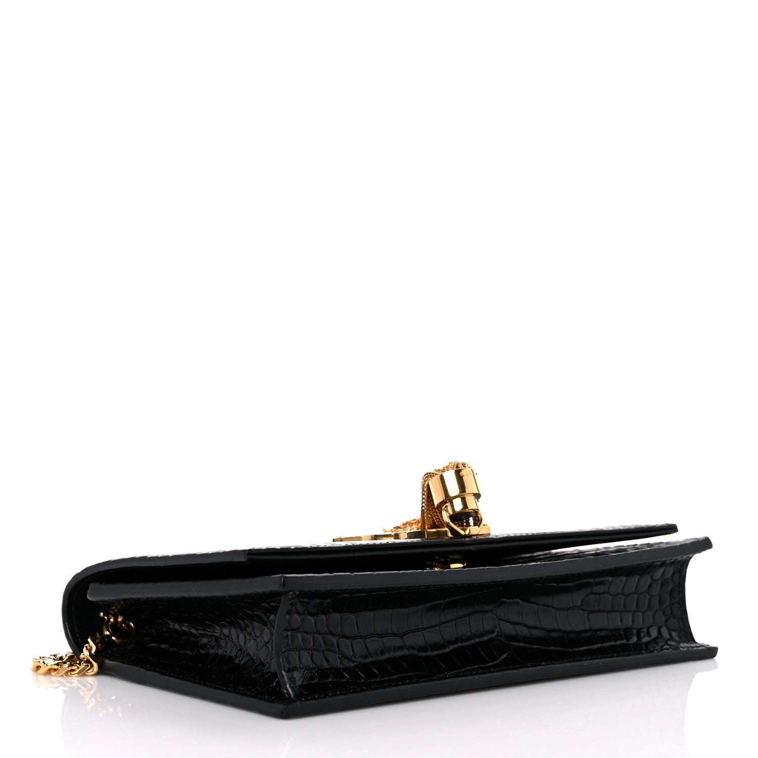 Saint Laurent Calfskin Crocodile Embossed Kate Monogram Tassel Chain Wallet Black 4 of 11