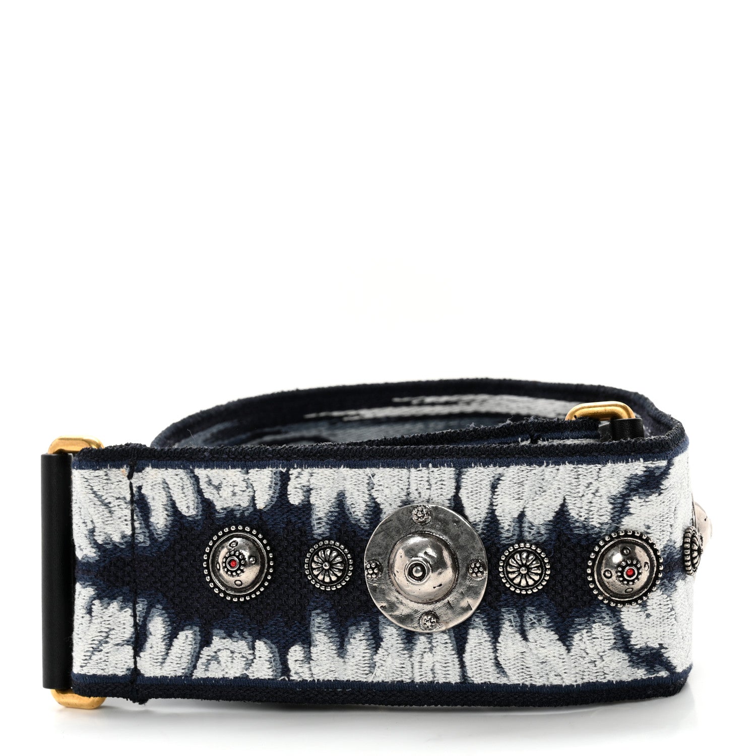 Christian Dior Canvas Embroidered Studded Tie Dye Shoulder Strap Blue 2 of 8