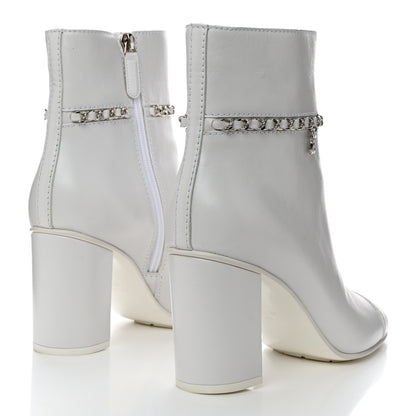 Chanel Crumpled Calfskin Cap Toe Chain Short Boots 40 White 4 of 8