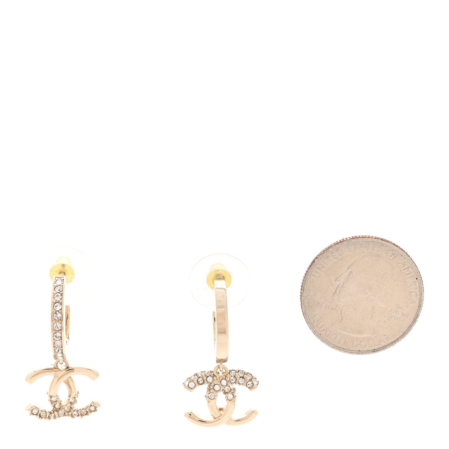 Crystal Bead CC Hoop Drop Earrings Light Gold