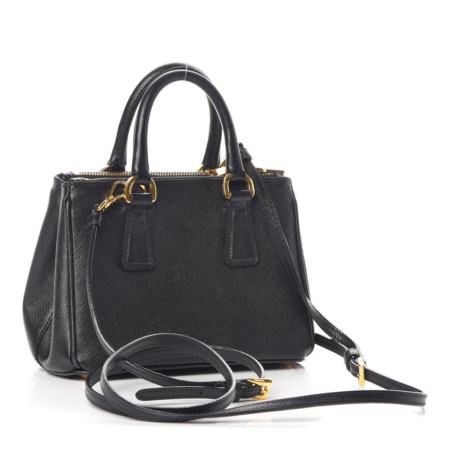 Saffiano Lux Micro Galleria Double Zip Tote Black