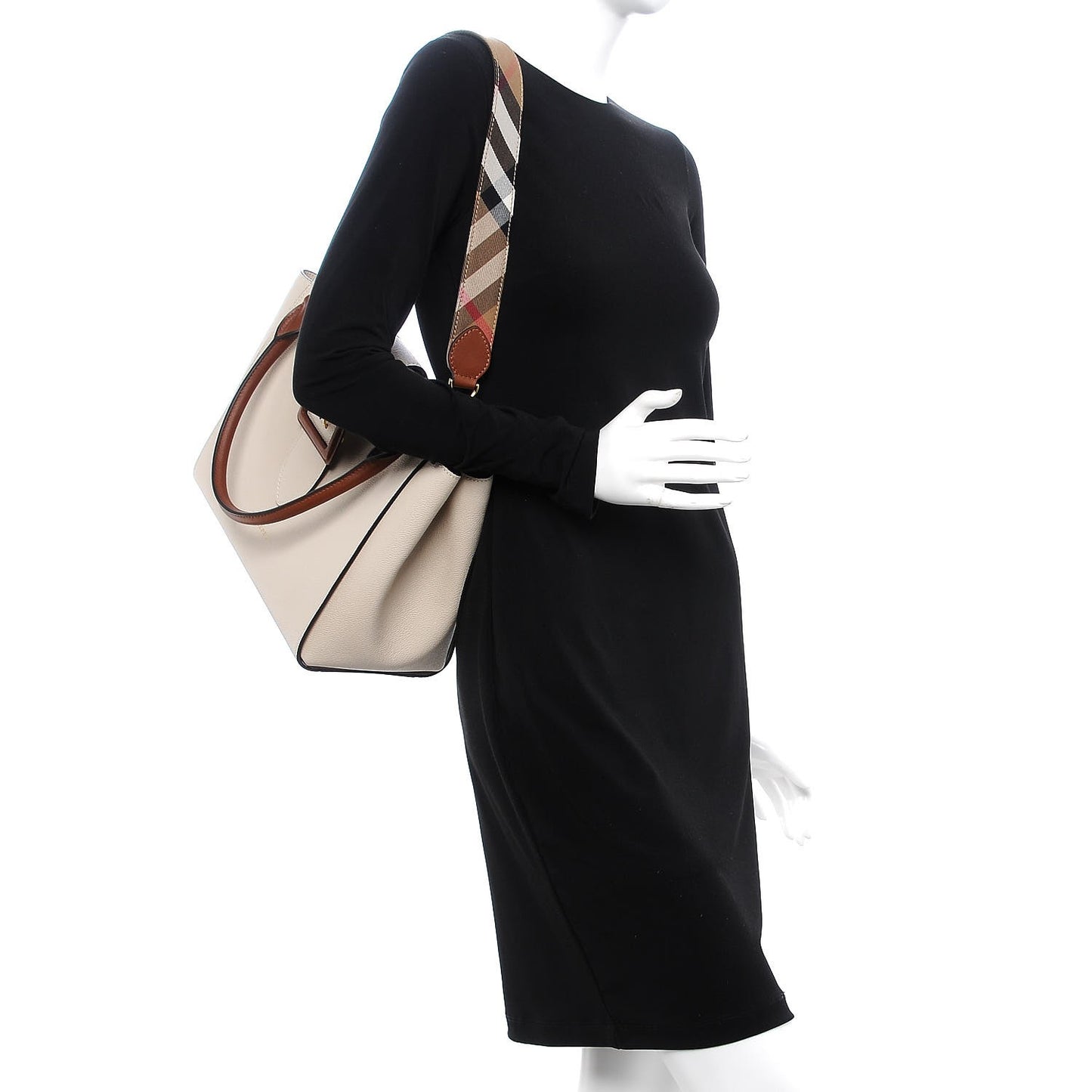 Soft Grain Calfskin Medium Buckle Tote Black Limestone
