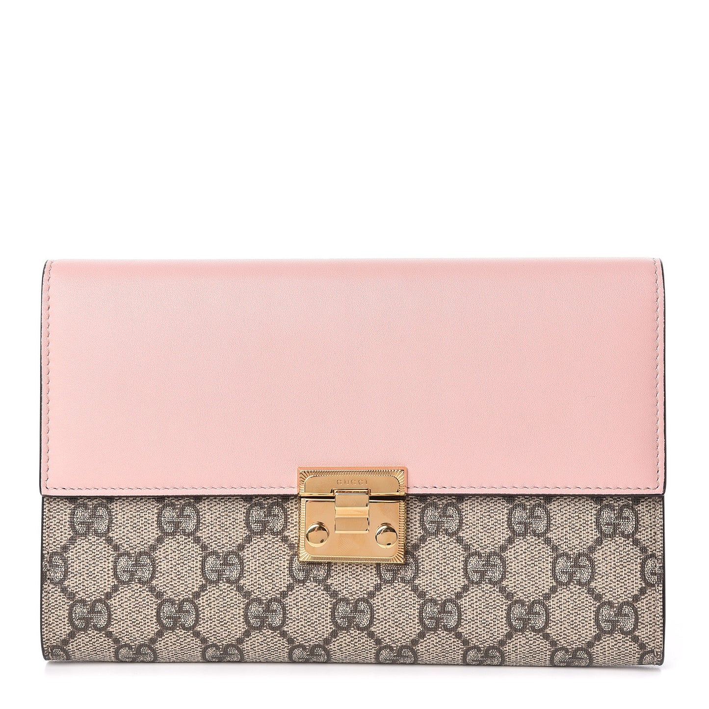 GG Supreme Monogram Calfskin Padlock Clutch Beige Perfect Pink