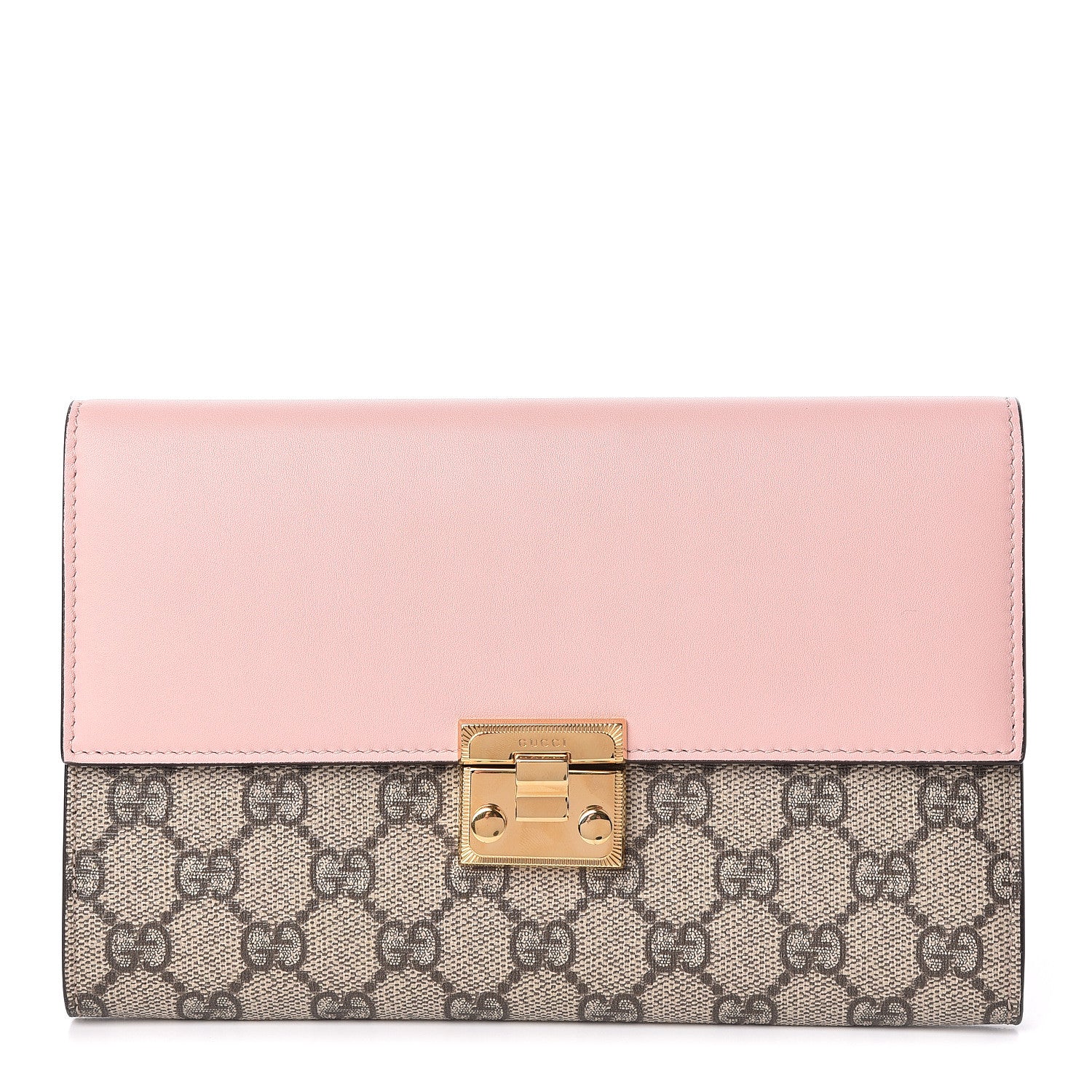 Gucci GG Supreme Monogram Calfskin Padlock Clutch Beige Perfect Pink 1 of 11