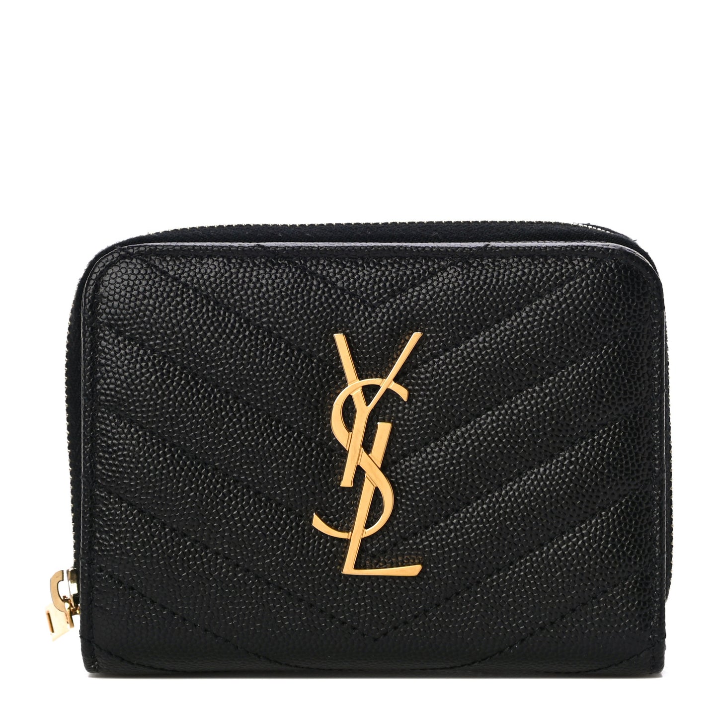 Grain De Poudre Matelasse Chevron Monogram Compact Zip Around Wallet Black