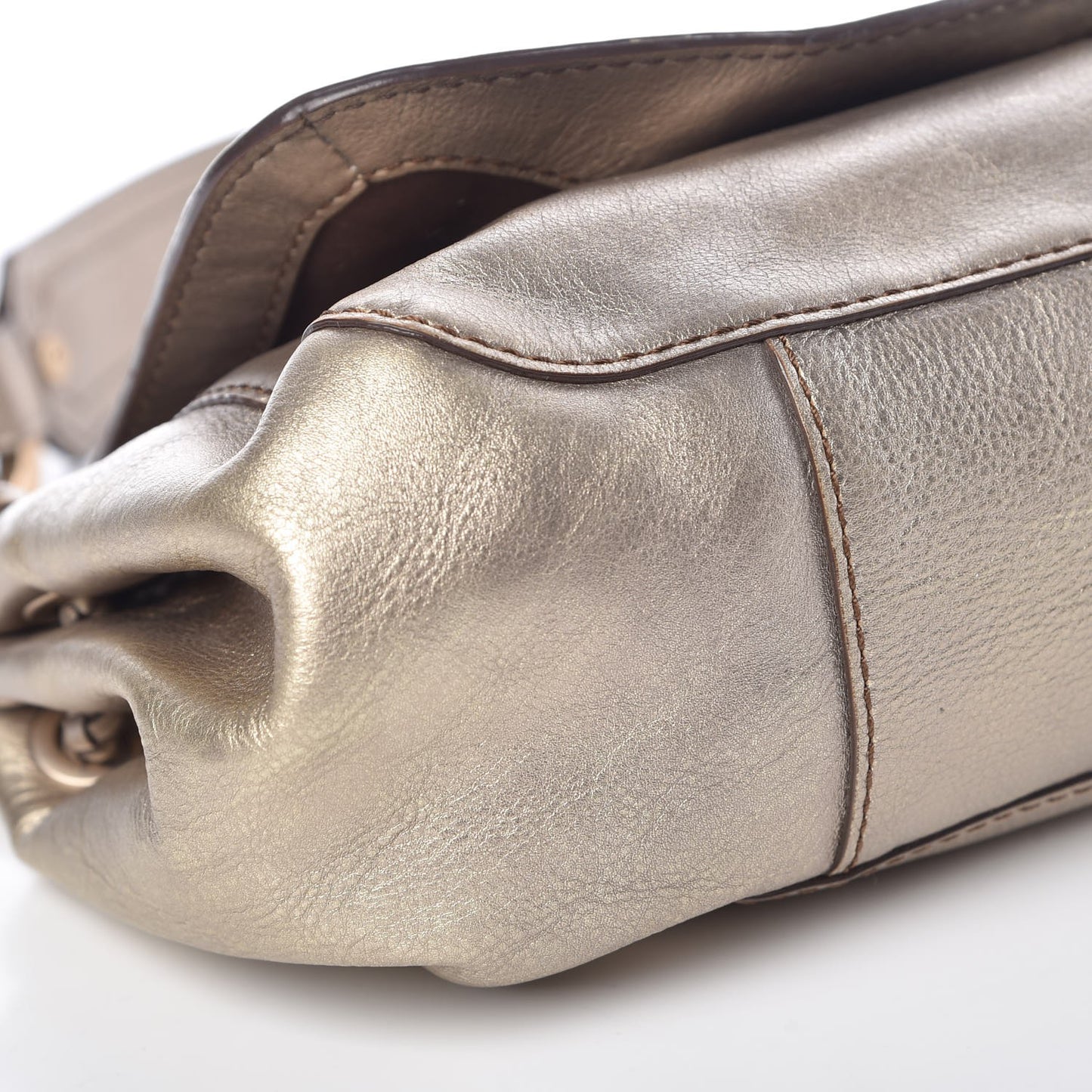 Metallic Lambskin Logo Embossed Flap Bag Gold