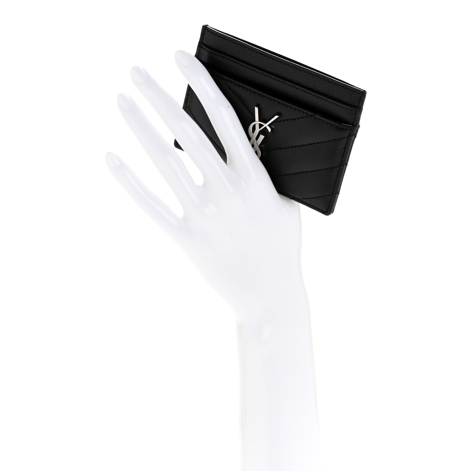 Saint Laurent Grain De Poudre Matelasse Chevron Monogram Credit Card Case Black 2 of 8