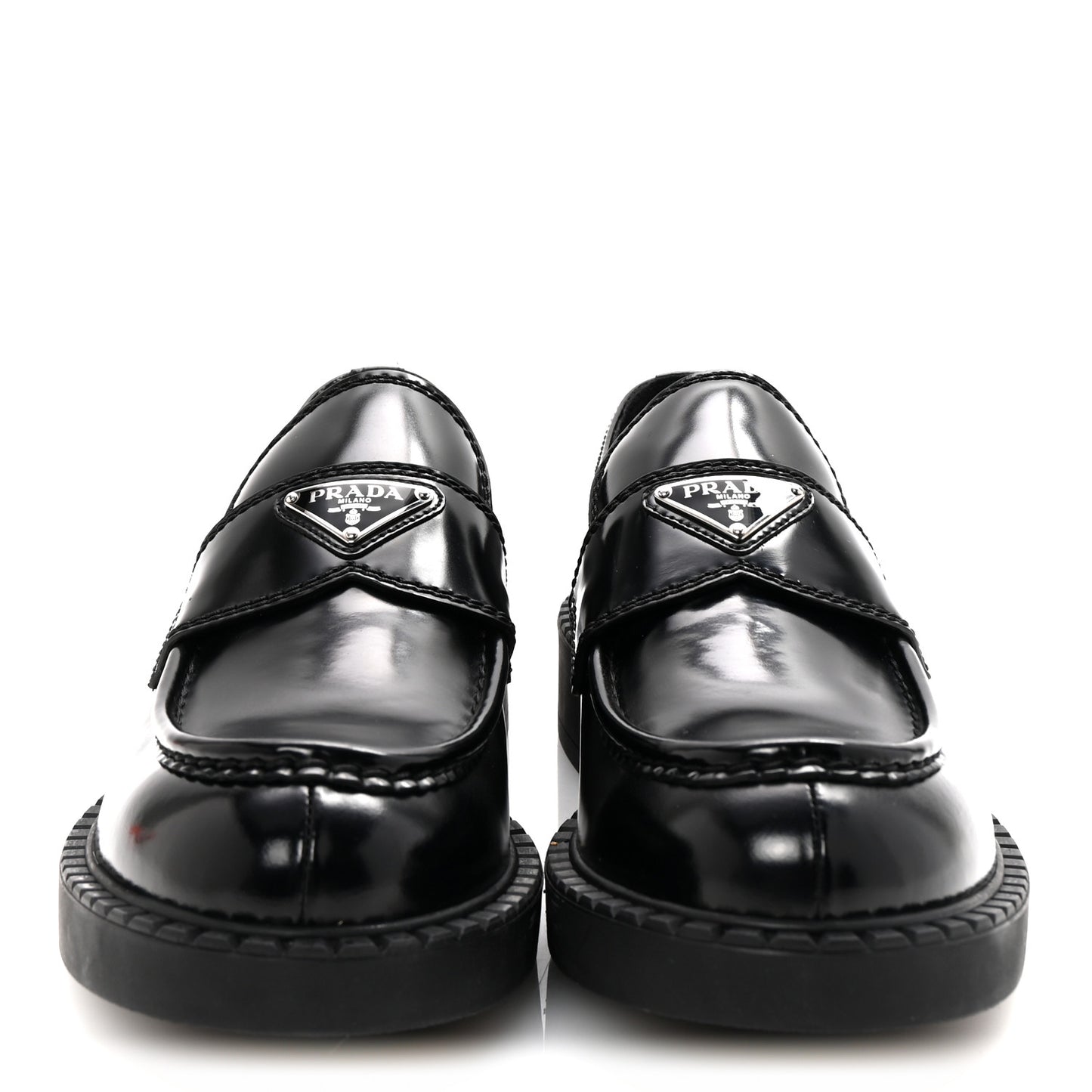 Spazzolato Metal Triangle Logo Mens 35mm Loafers 9.5 Black