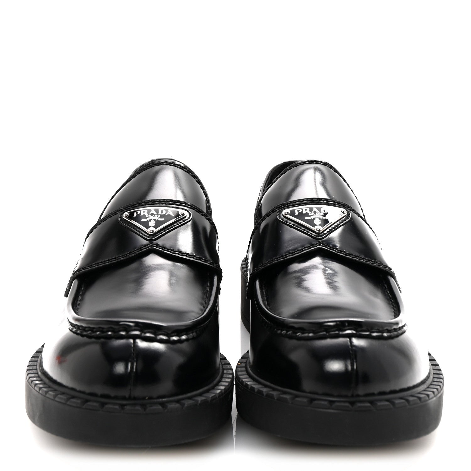Prada Spazzolato Metal Triangle Logo Mens 35mm Loafers 9.5 Black 3 of 10
