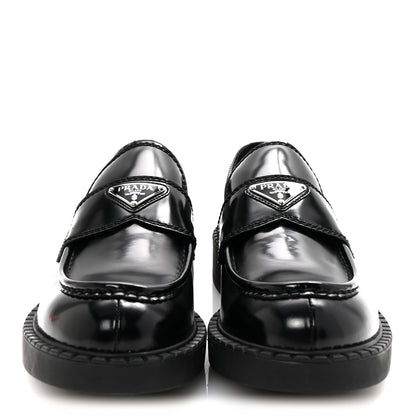 Prada Spazzolato Metal Triangle Logo Mens 35mm Loafers 9.5 Black 3 of 10