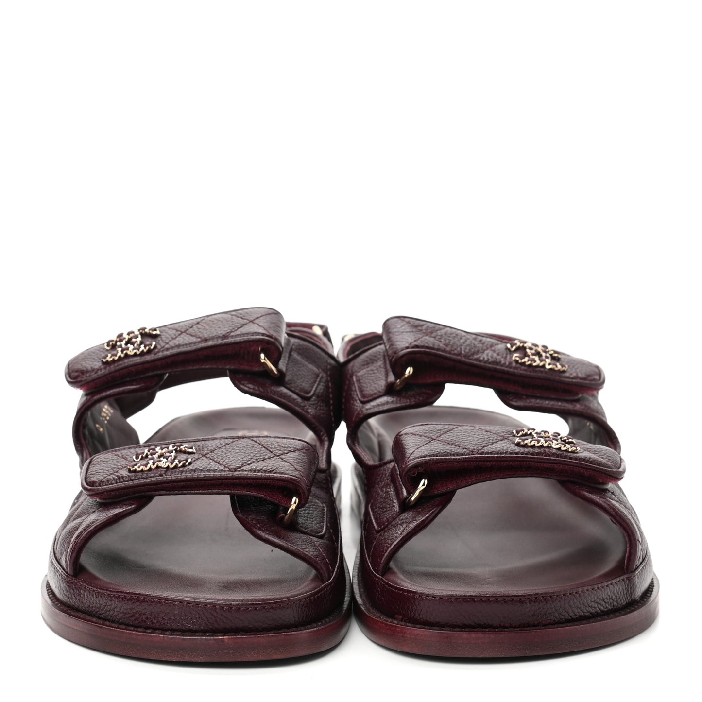 Grained Calfskin Quilted Velcro Dad Sandals 41 Burgundy