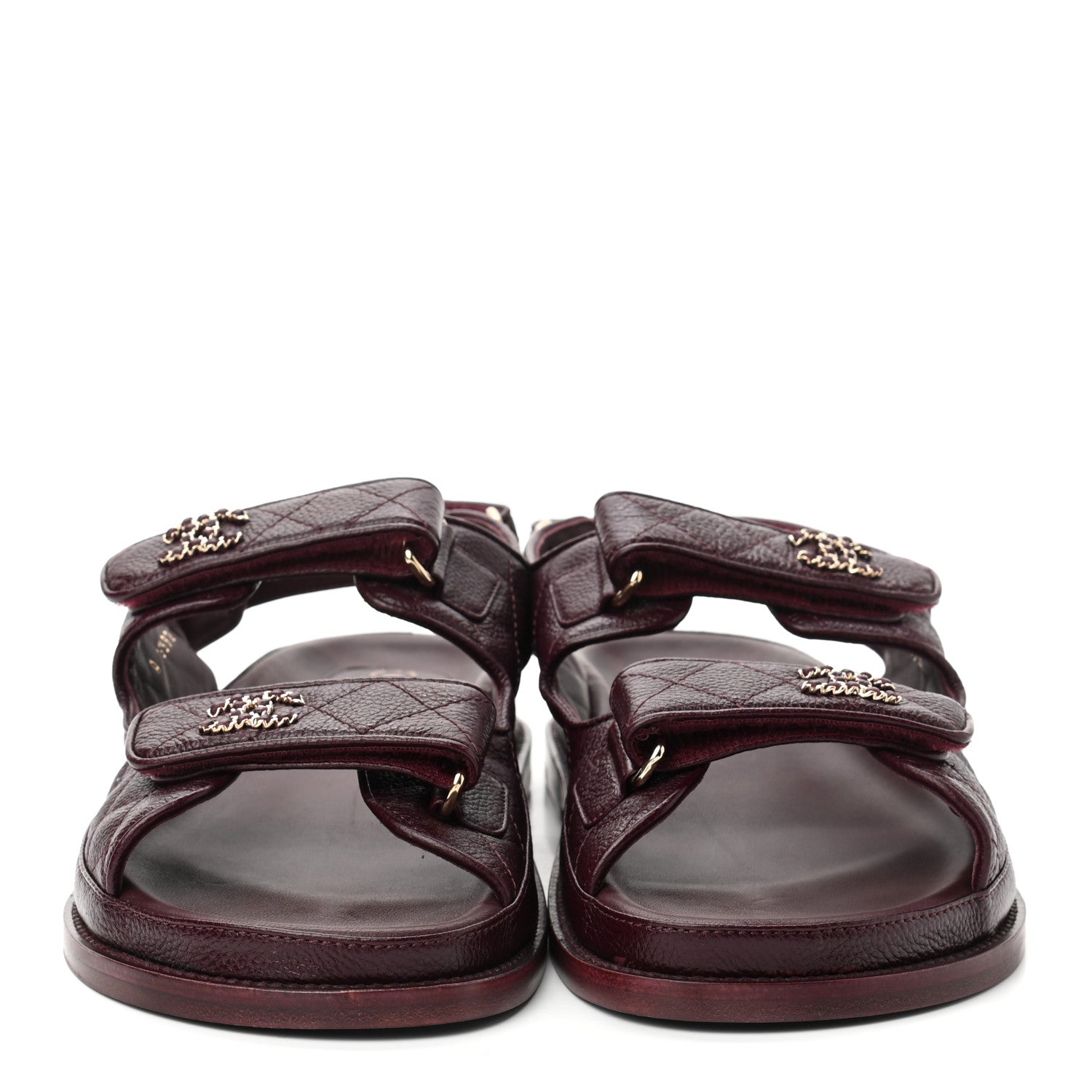 Chanel Grained Calfskin Quilted Velcro Dad Sandals 41 Burgundy 2 of 9
