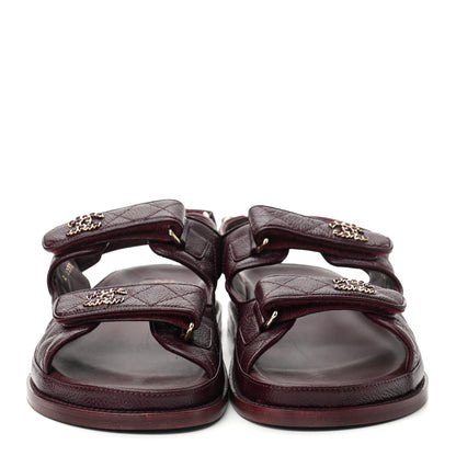 Chanel Grained Calfskin Quilted Velcro Dad Sandals 41 Burgundy 2 of 9