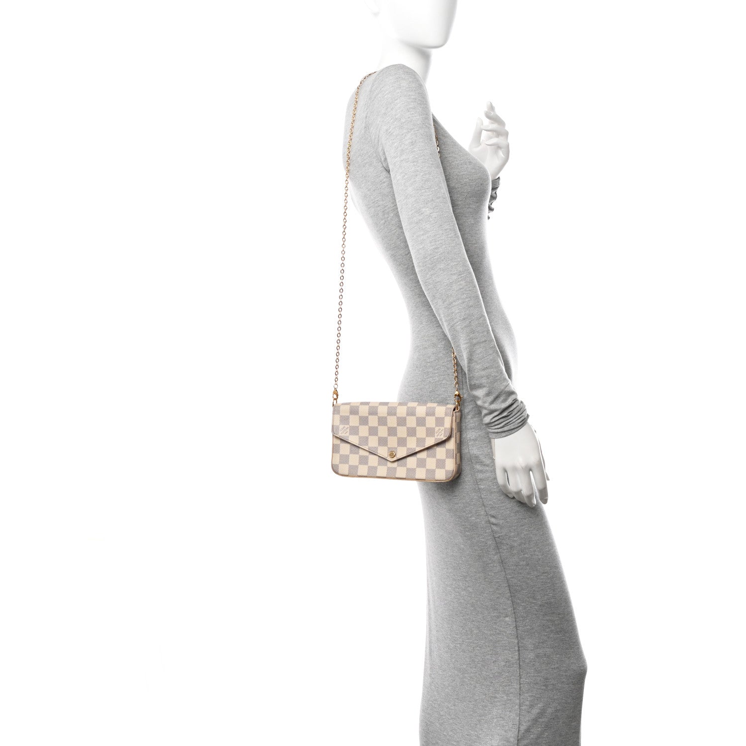 Louis Vuitton Damier Azur Pochette Felicie Chain Wallet Rose Ballerine 2 of 17