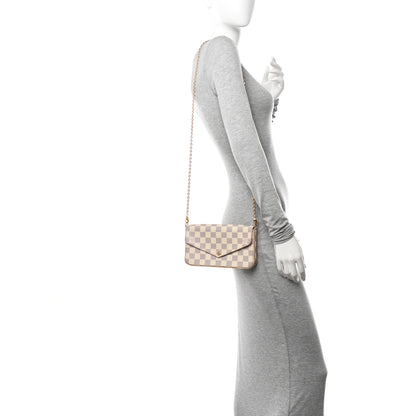 Louis Vuitton Damier Azur Pochette Felicie Chain Wallet Rose Ballerine 2 of 17