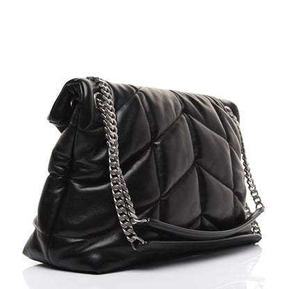 Saint Laurent Lambskin Quilted Medium Loulou Puffer Monogram Chain Satchel Black 3 of 23