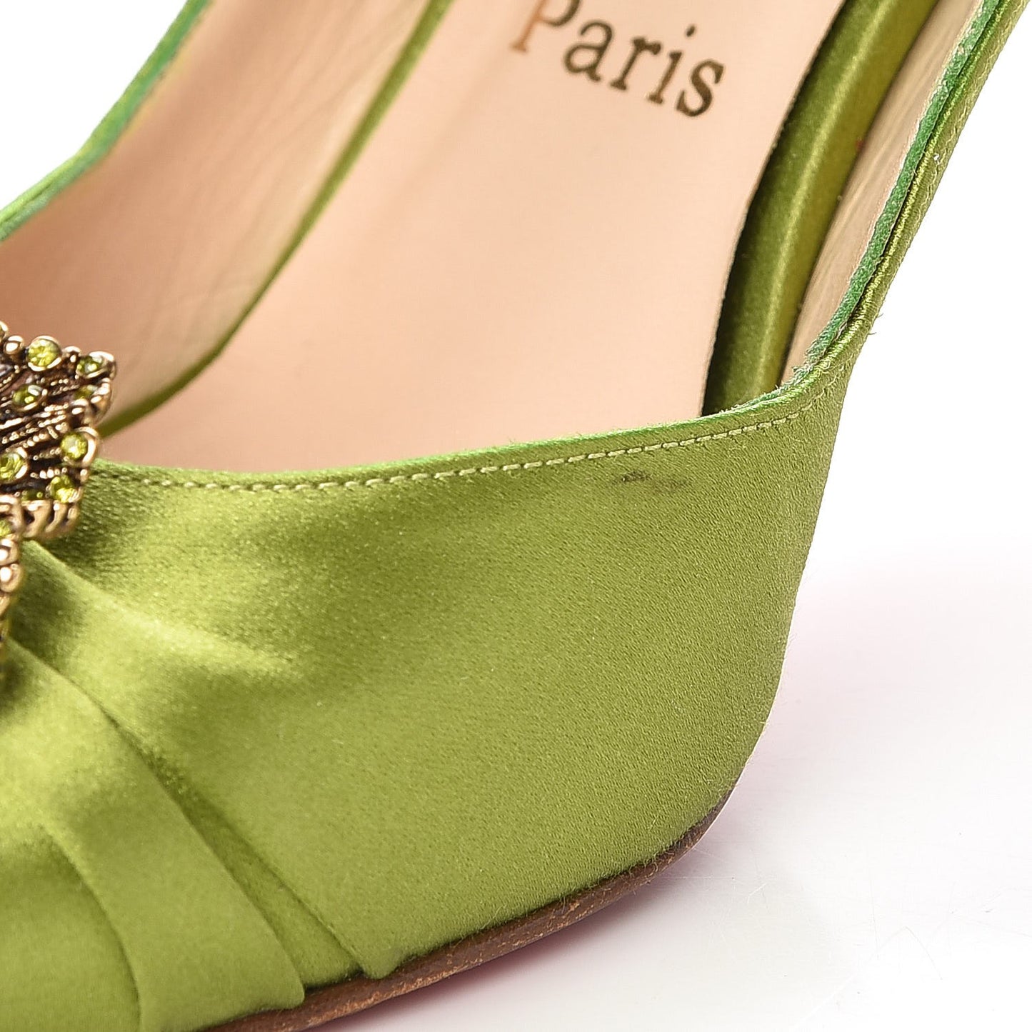 Satin Fiorellino Peep Toe Slingback 37.5 Green