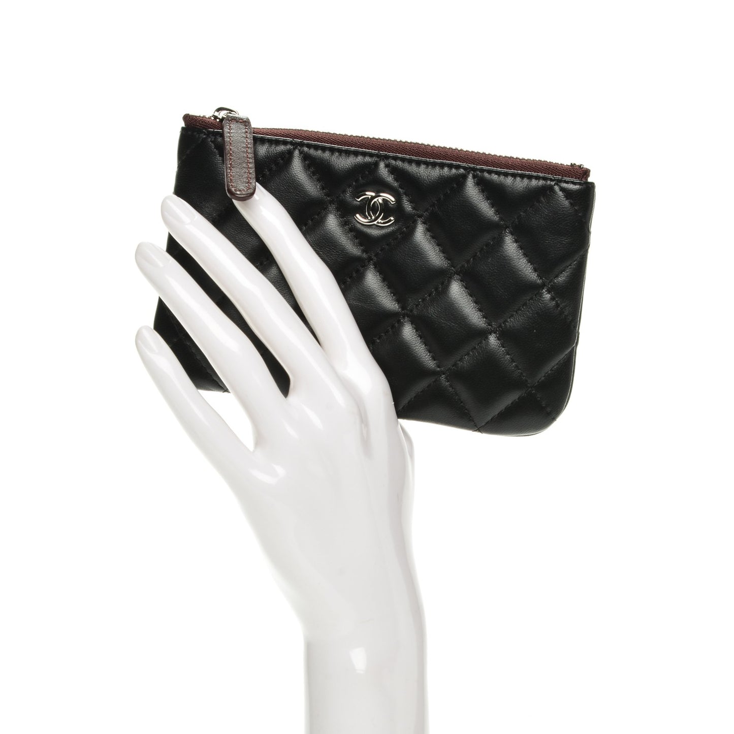 Lambskin Quilted Small Cosmetic Case Black